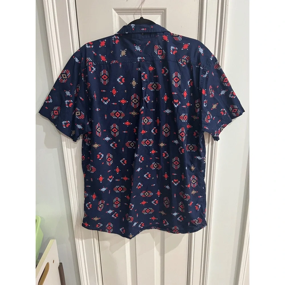 Levis Mens XL Short Sleeve Button Down Shirt Southwestern Tribal Print Navy Blue
